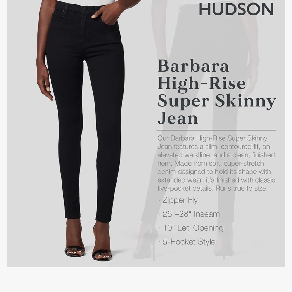 Hudson Barbara Hi Rise Skinny Jeans in Black Sizes 25 & 26 or US 0 & 2 - Picture 8 of 14